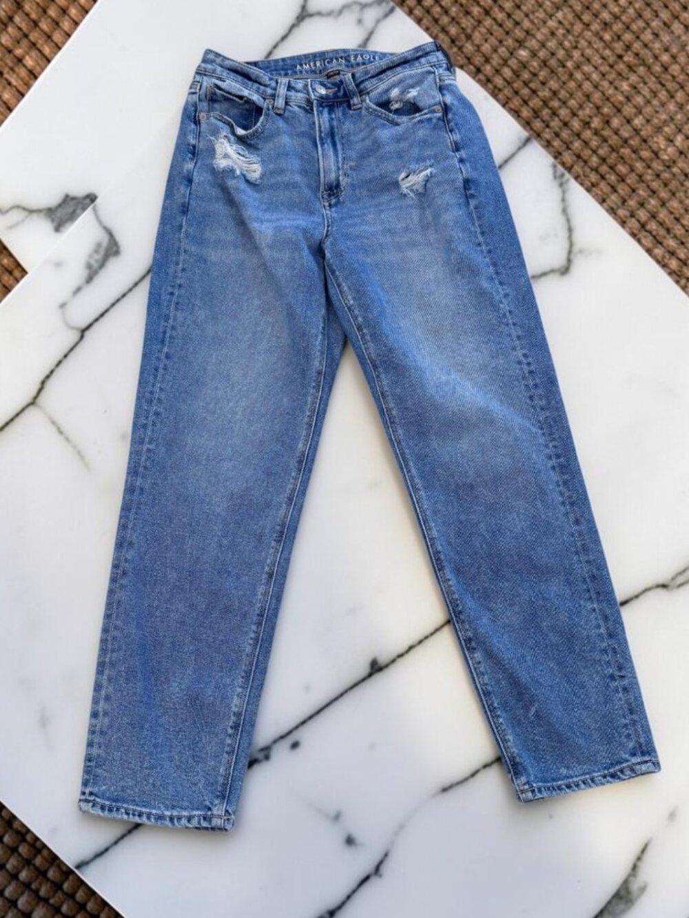 American Eagle Stretch Mom Straight Jeans Size 4 Distressed High Waist - Picture 4 of 12